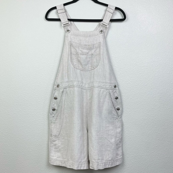 Vintage Pants - VTG The Territory Ahead Women's Small 100% Linen Tan Cinch Back Overall Shorts